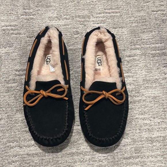 UGG Shoes - UGG Black Moccasins with Brown Laces size 8 unisex